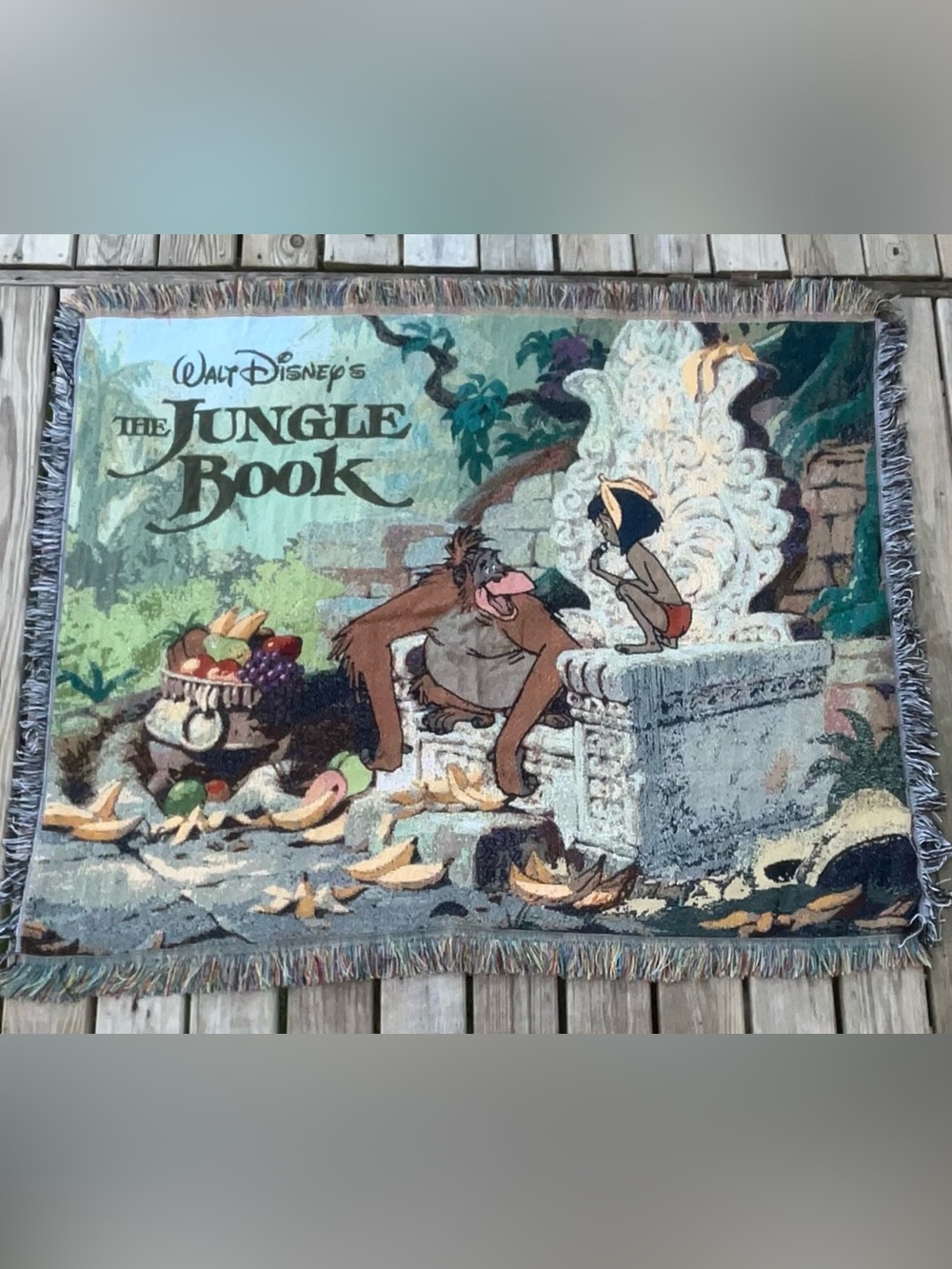 Disney Jungle Book Woven Tapestry Throw Blanket Mowgli King Louie Fringe